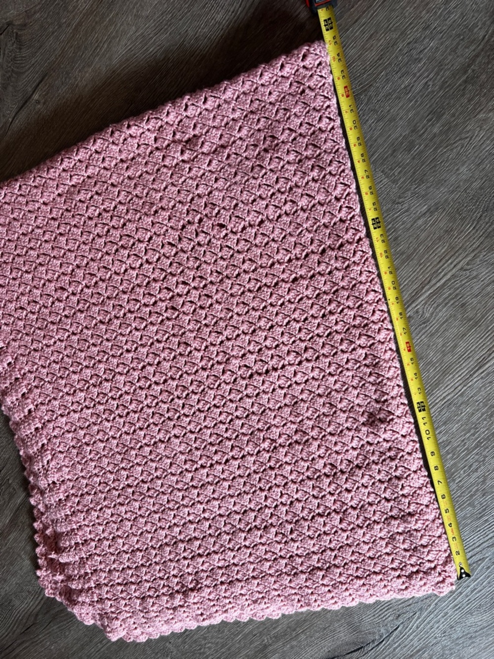 Prairie Handknit blush rose pink crochet throw blanket soft cozy cabin vibes - Picture 10 of 12